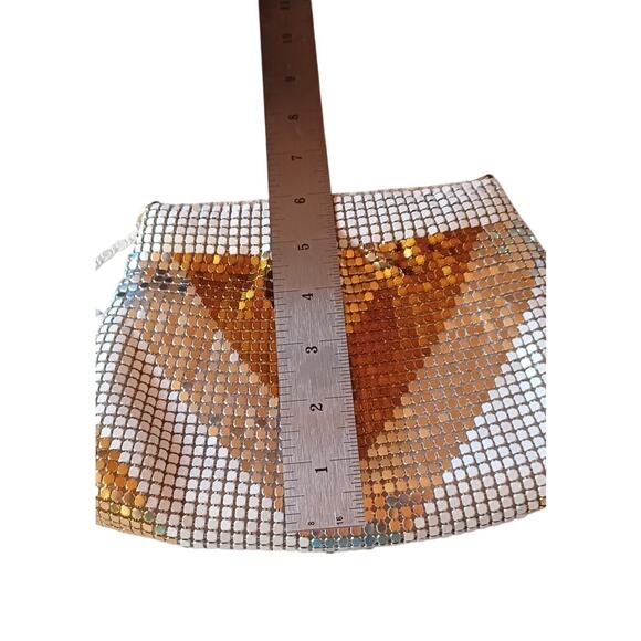 Vintage Elka Metallic Mesh Purse Gold Silver White Disco Clutch Bag 8x6 inches - Picture 8 of 8